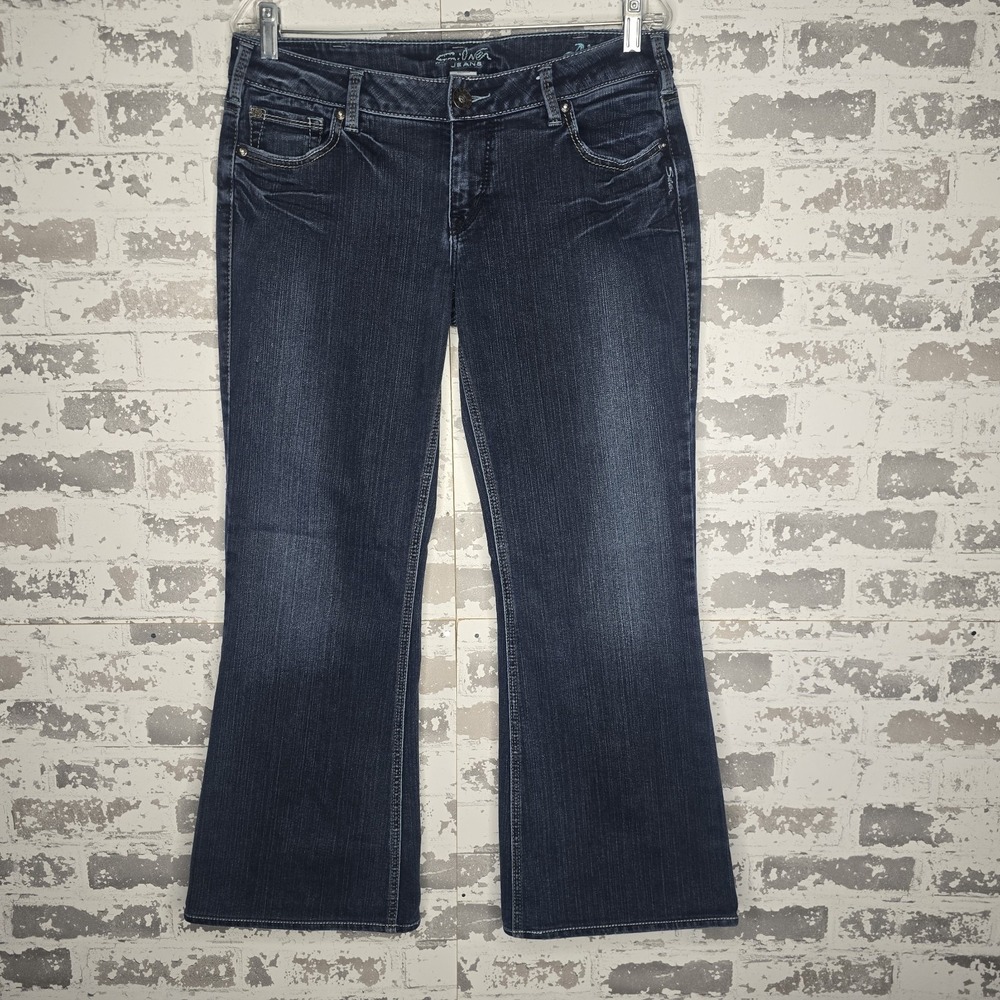 Silver Aiko Jeans Womens 31 Short Medium Blue Whiskered Stretch Denim Bootcut